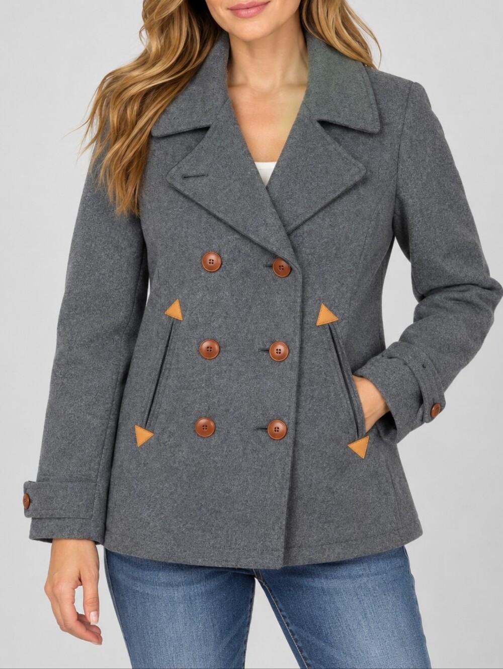 Levi's Double Breasted Gray Wool Peacoat Jacket